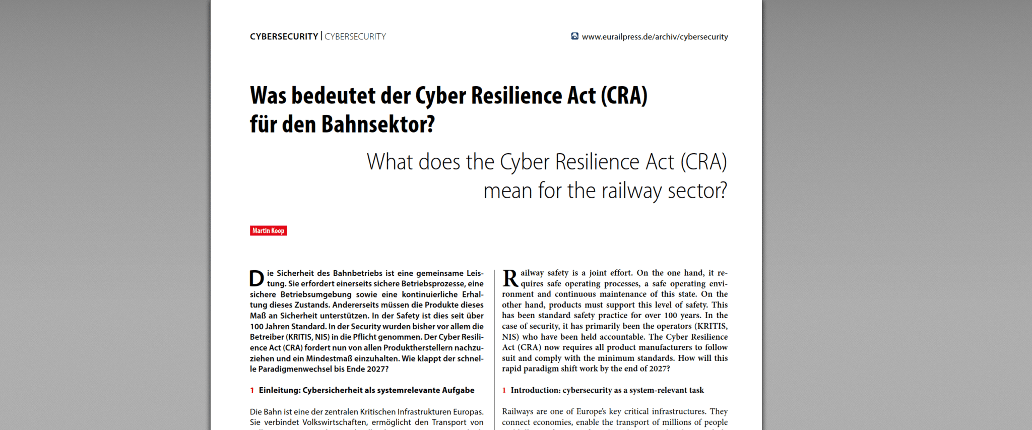 What does the Cyber Resilience Act (CRA) mean for the railway sector?